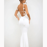 Aldona Slinky Jersey Rose Detail Evening Gown in White - Endless - UAE Rental and Resale for Women's Fashion