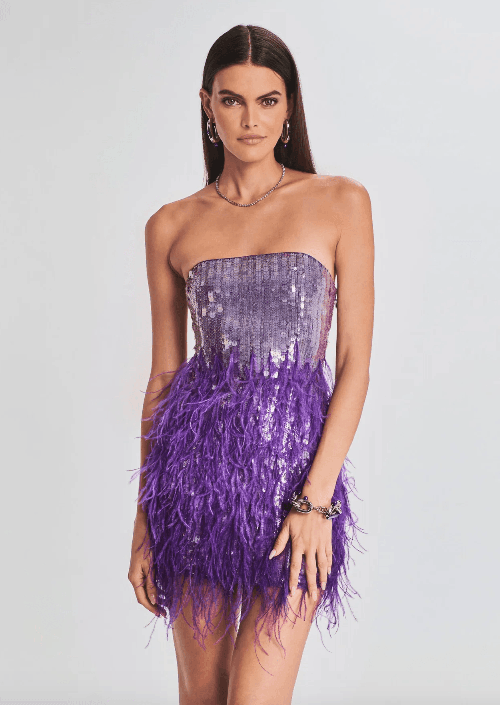 Anastasia Sequin Feather Dress in Violet - Endless - UAE Rental and Resale for Women's Fashion