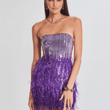 Anastasia Sequin Feather Dress in Violet - Endless - UAE Rental and Resale for Women's Fashion