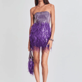 Anastasia Sequin Feather Dress in Violet - Endless - UAE Rental and Resale for Women's Fashion