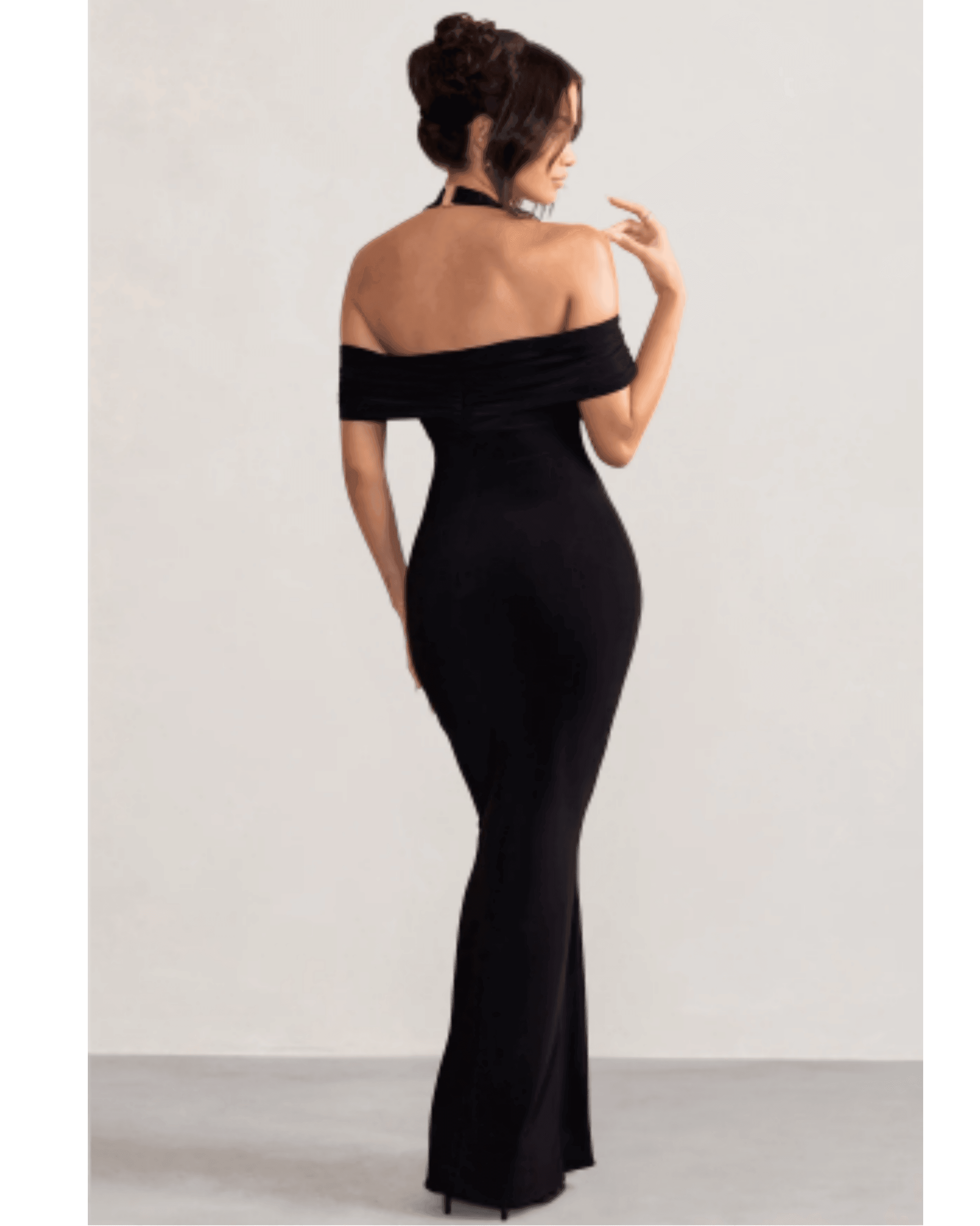 Anisa Black Halter Neck Bardot Maxi Dress - Endless - UAE Rental and Resale for Women's Fashion