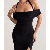 Anisa Black Halter Neck Bardot Maxi Dress - Endless - UAE Rental and Resale for Women's Fashion