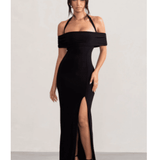 Anisa Black Halter Neck Bardot Maxi Dress - Endless - UAE Rental and Resale for Women's Fashion