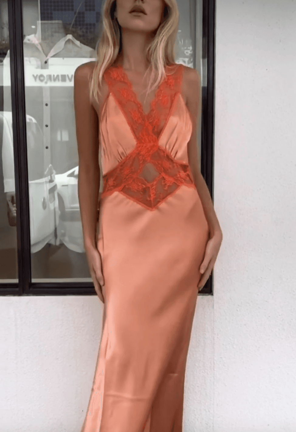 Aries Cut Out Gown in Orange Peach - Endless - UAE Rental and Resale for Women's Fashion