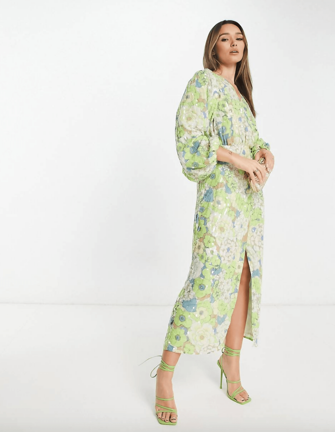 ASOS EDITION Sequin Wrap Midi Dress in Floral Print - Endless