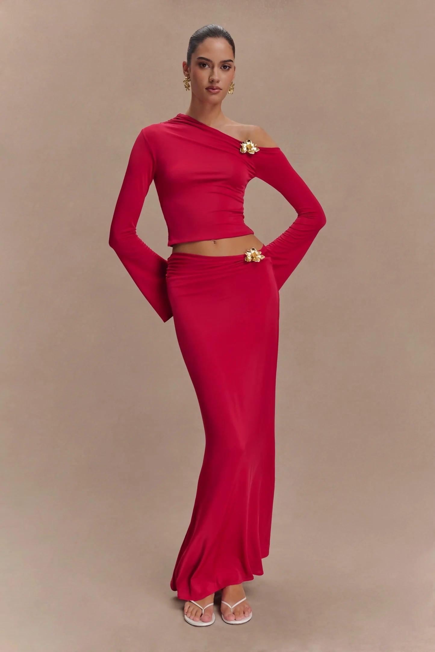 Asymmetrical Maxi Co-Ord With Floral Hardware - Endless - UAE Rental and Resale for Women's Fashion