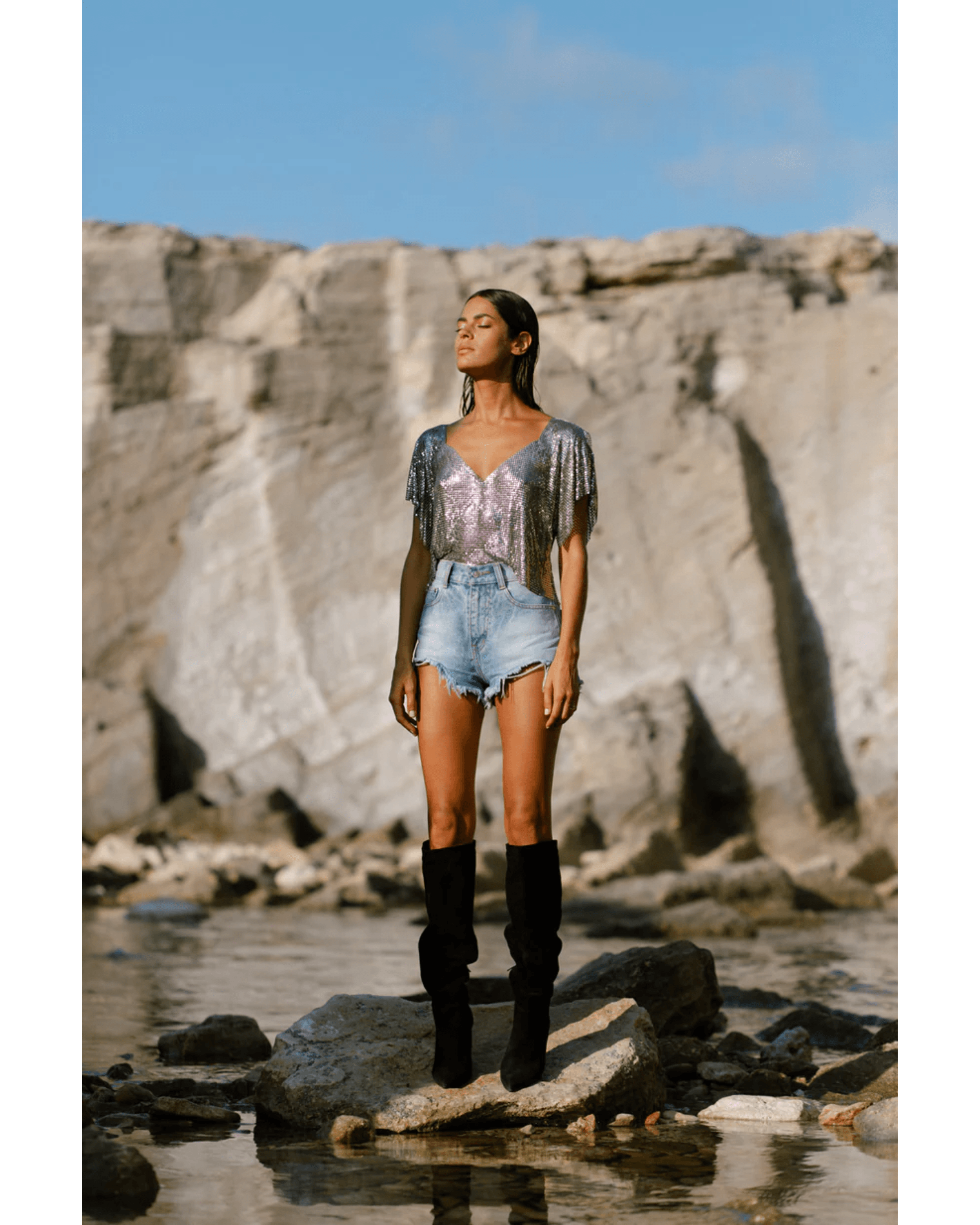 Ava V-Neck Top Silver - Endless - UAE Rental and Resale for Women's Fashion