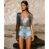 Ava V-Neck Top Silver - Endless - UAE Rental and Resale for Women's Fashion