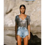 Ava V-Neck Top Silver - Endless - UAE Rental and Resale for Women's Fashion