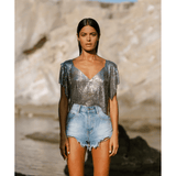 Ava V-Neck Top Silver - Endless - UAE Rental and Resale for Women's Fashion