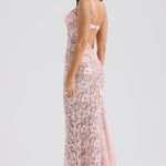 Azzurra blush lace godet gown with sweetheart neckline and spaghetti straps — House of CB | Endless UAE