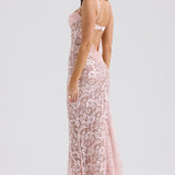 Azzurra blush lace godet gown with sweetheart neckline and spaghetti straps — House of CB | Endless UAE