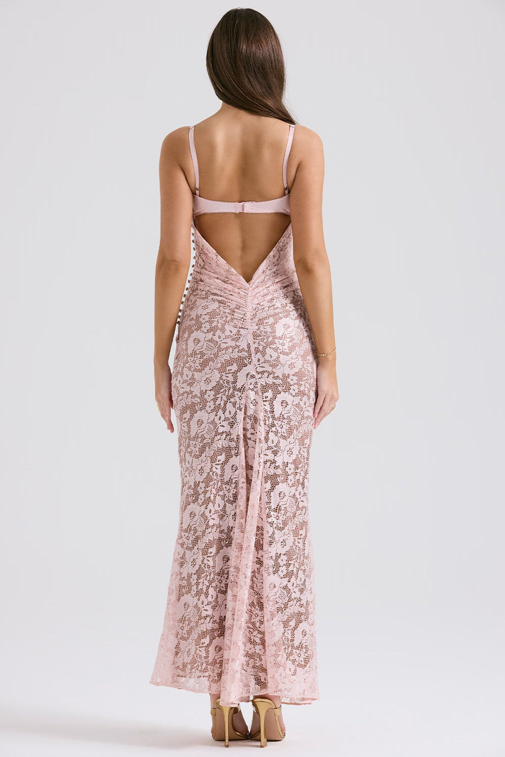 Azzurra blush lace godet gown with sweetheart neckline and spaghetti straps — House of CB | Endless UAE