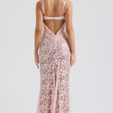Azzurra blush lace godet gown with sweetheart neckline and spaghetti straps — House of CB | Endless UAE