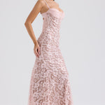 Azzurra blush lace godet gown with sweetheart neckline and spaghetti straps — House of CB | Endless UAE