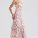 Azzurra blush lace godet gown with sweetheart neckline and spaghetti straps — House of CB | Endless UAE