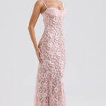 Azzurra blush lace godet gown with sweetheart neckline and spaghetti straps — House of CB | Endless UAE