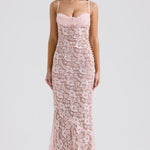 Azzurra blush lace godet gown with sweetheart neckline and spaghetti straps — House of CB | Endless UAE