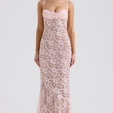 Azzurra blush lace godet gown with sweetheart neckline and spaghetti straps — House of CB | Endless UAE