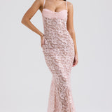 Azzurra blush lace godet gown with sweetheart neckline and spaghetti straps — House of CB | Endless UAE