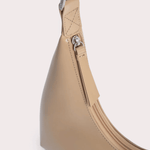 Baby Amber semi patent mini leather handbag in beige with silver hardware and adjustable strap — By Far | Endless UAE