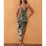 Backless Cowl Neck Maxi Dress