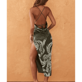 Backless Cowl Neck Maxi Dress