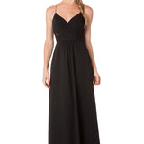 Black floor-length bridesmaid gown with sweetheart neckline, spaghetti straps, and pleated bodice detail — Bari Jay | Endless UAE
