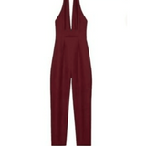 Plum halter neck tailored jumpsuit with deep V-neckline and fitted silhouette on white background — Gucci | Endless UAE