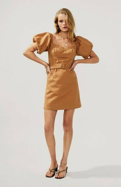 Beige Belted Cute Mini Dress - Endless