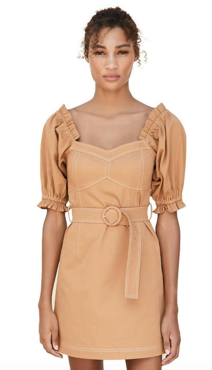 Beige Belted Cute Mini Dress - Endless