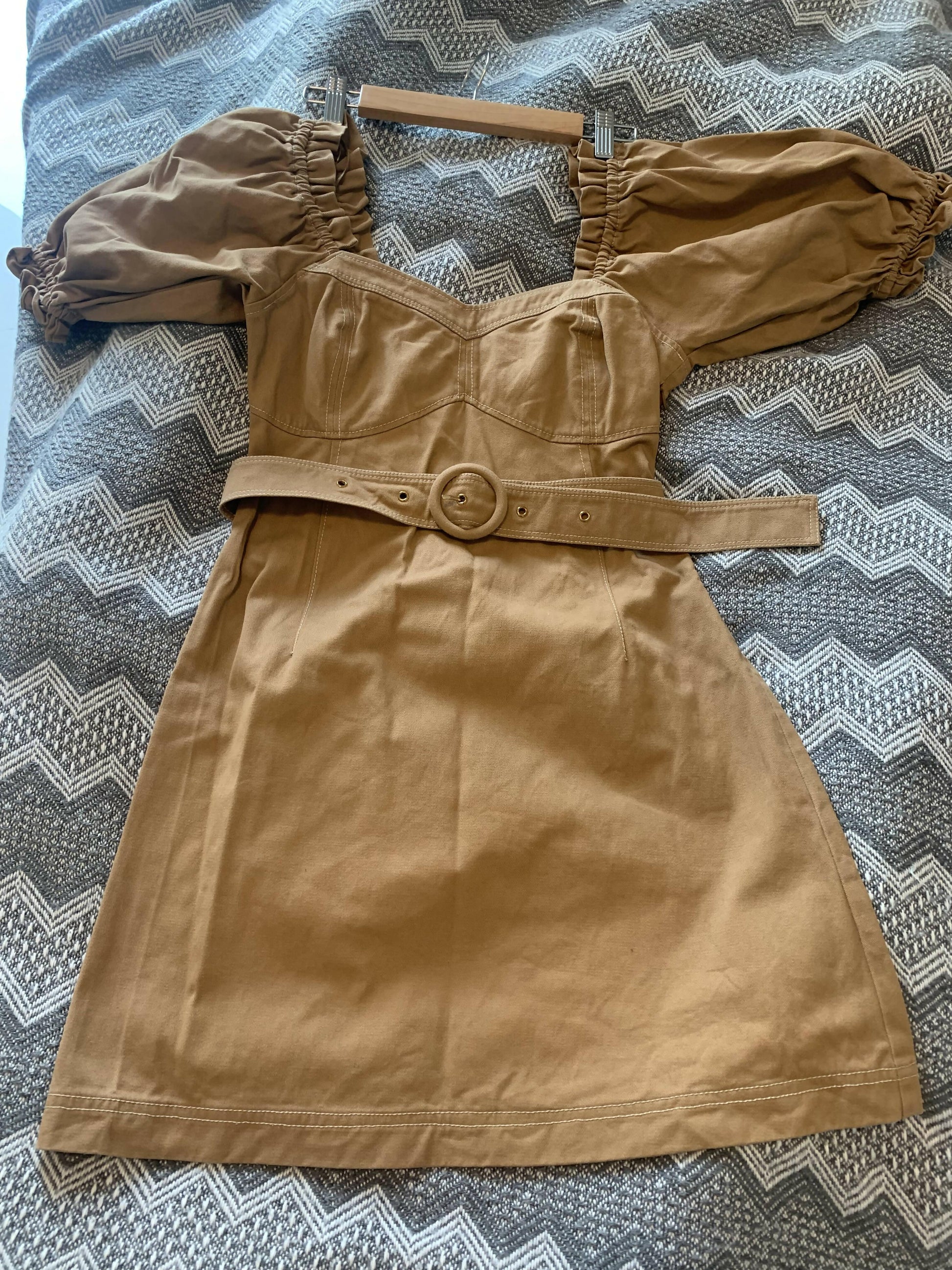 Beige Belted Cute Mini Dress - Endless