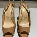 Beige Patent Leather Lady Peep Slingback Pumps - Endless - UAE Rental and Resale for Women's Fashion