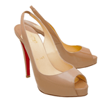 Beige Patent Leather Lady Peep Slingback Pumps - Endless - UAE Rental and Resale for Women's Fashion