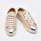 Beige Patent Leather Metal Cap Toe Low Top Sneakers - Endless - UAE Rental and Resale for Women's Fashion