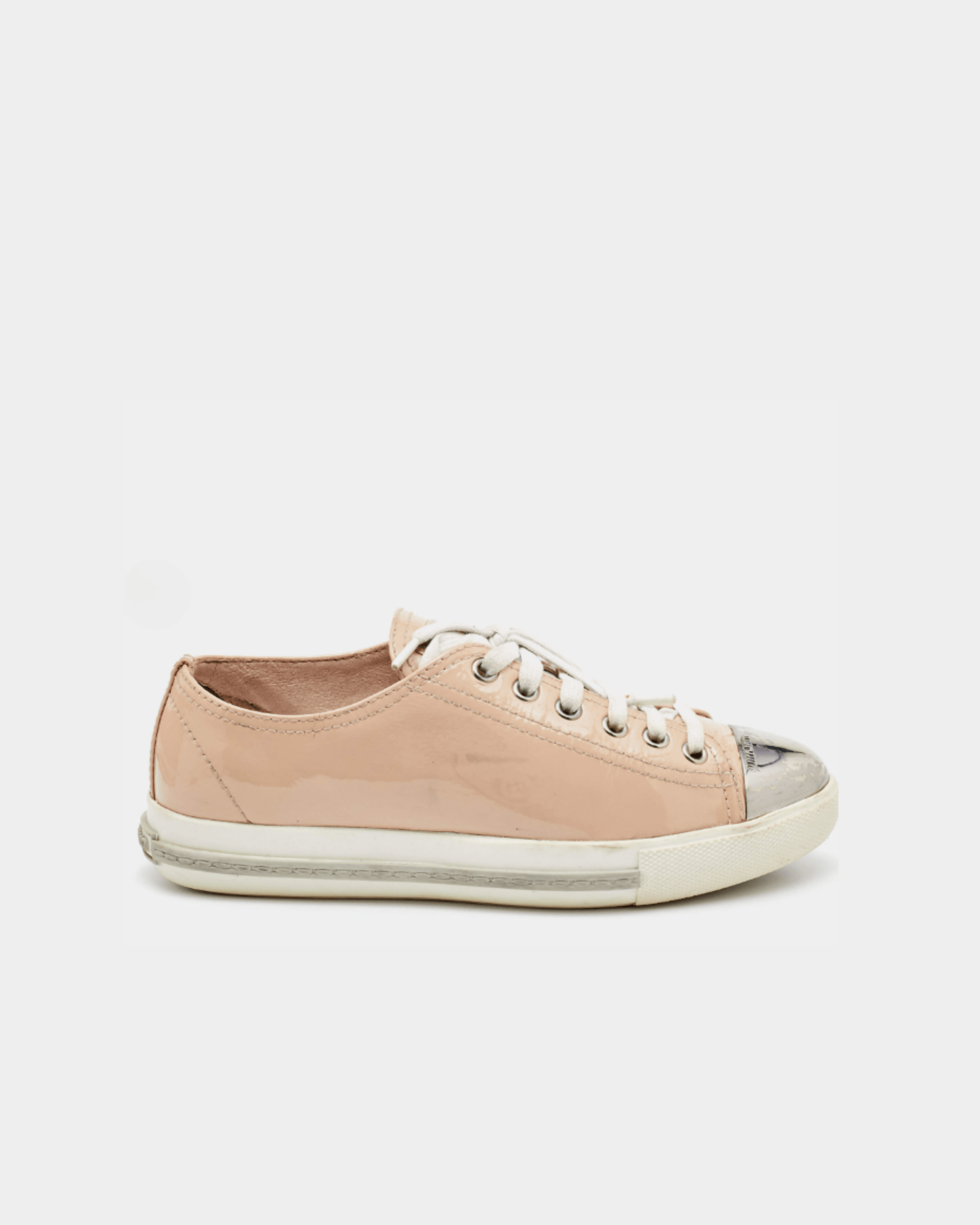Beige Patent Leather Metal Cap Toe Low Top Sneakers - Endless - UAE Rental and Resale for Women's Fashion