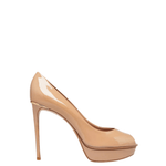 Beige Patent Leather Platform Peep Toe Eyeline Pumps - Endless - UAE Rental and Resale for Women's Fashion