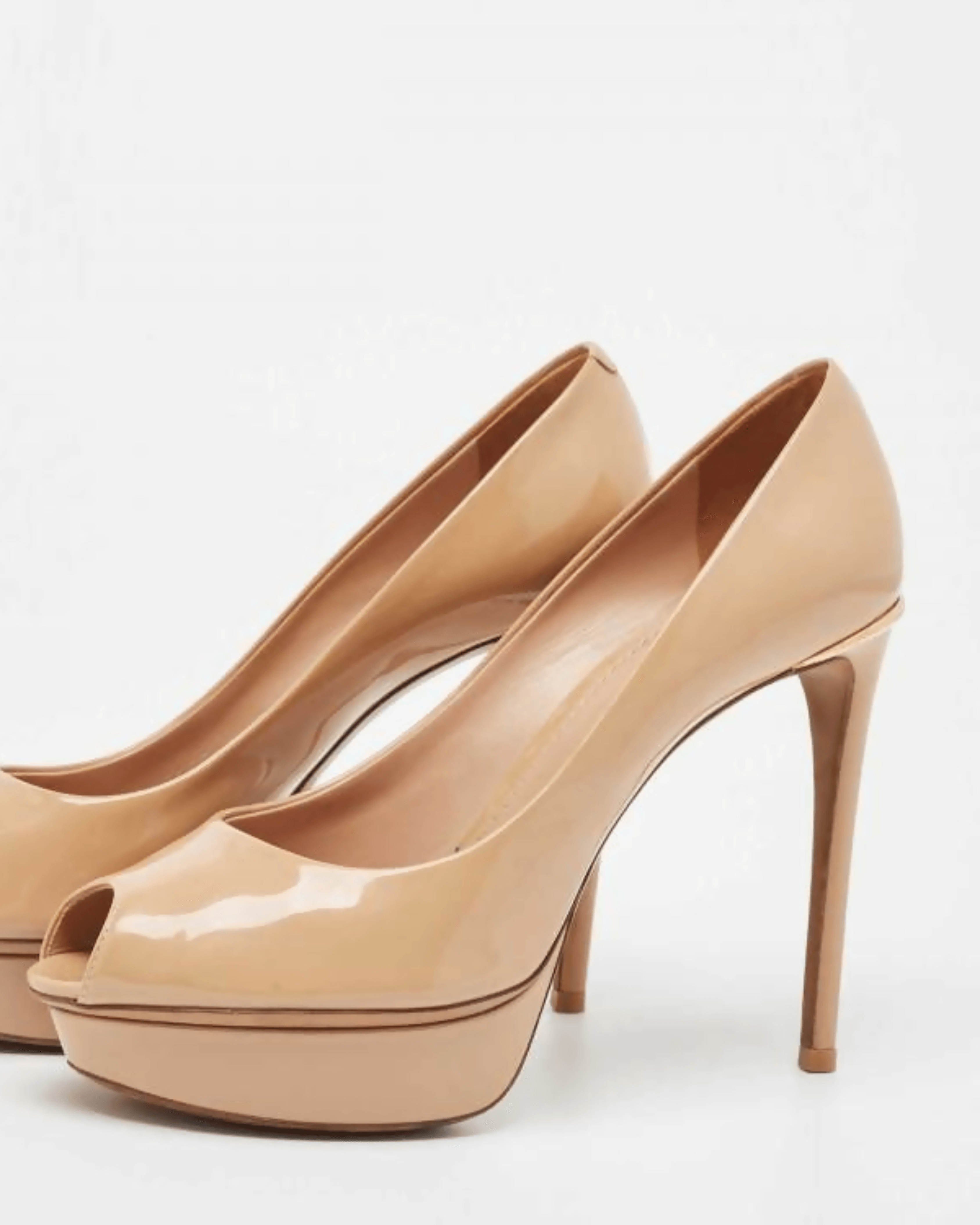 Beige Patent Leather Platform Peep Toe Eyeline Pumps - Endless - UAE Rental and Resale for Women's Fashion