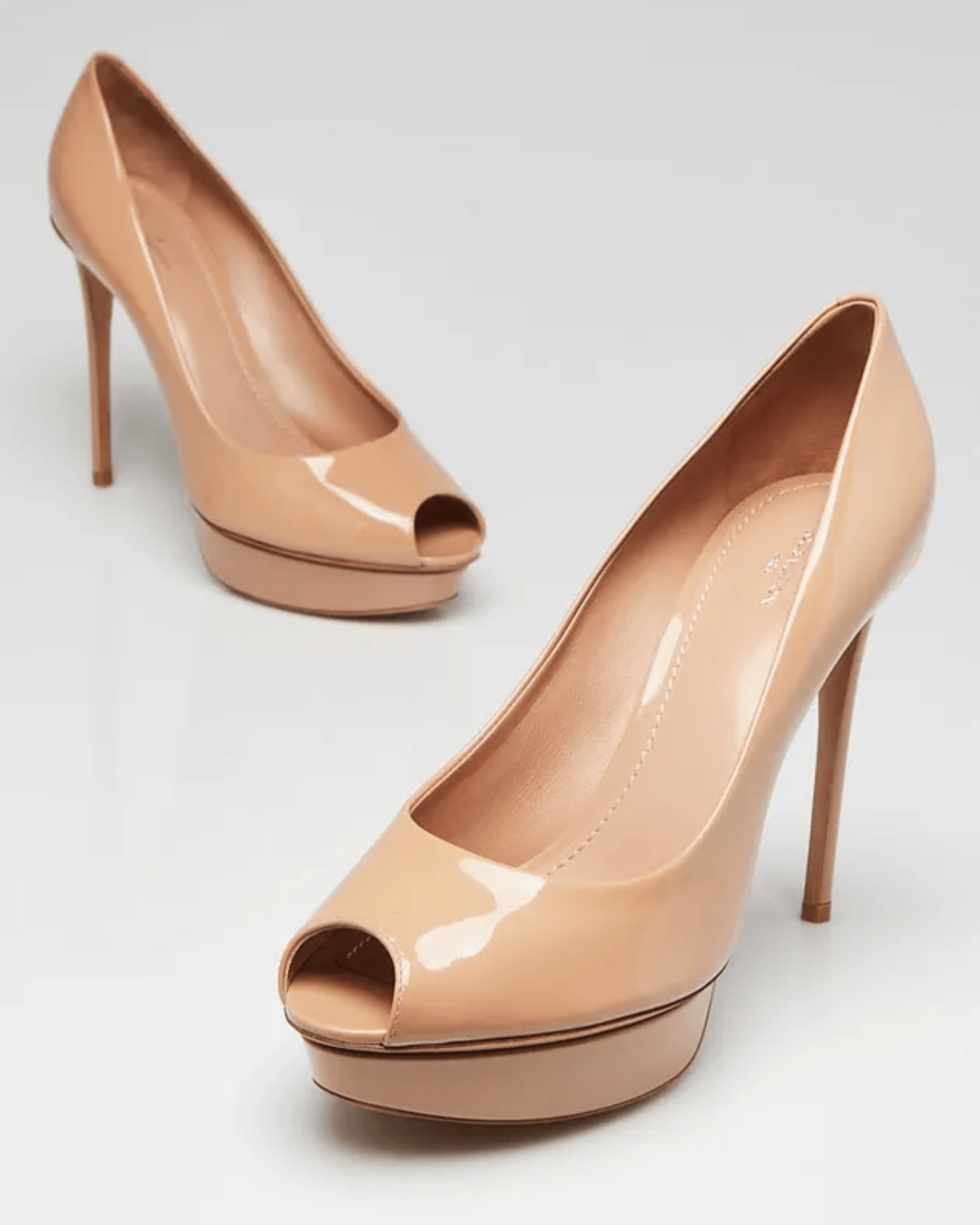 Beige Patent Leather Platform Peep Toe Eyeline Pumps - Endless - UAE Rental and Resale for Women's Fashion