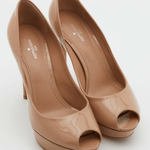 Beige Patent Leather Platform Peep Toe Eyeline Pumps - Endless - UAE Rental and Resale for Women's Fashion