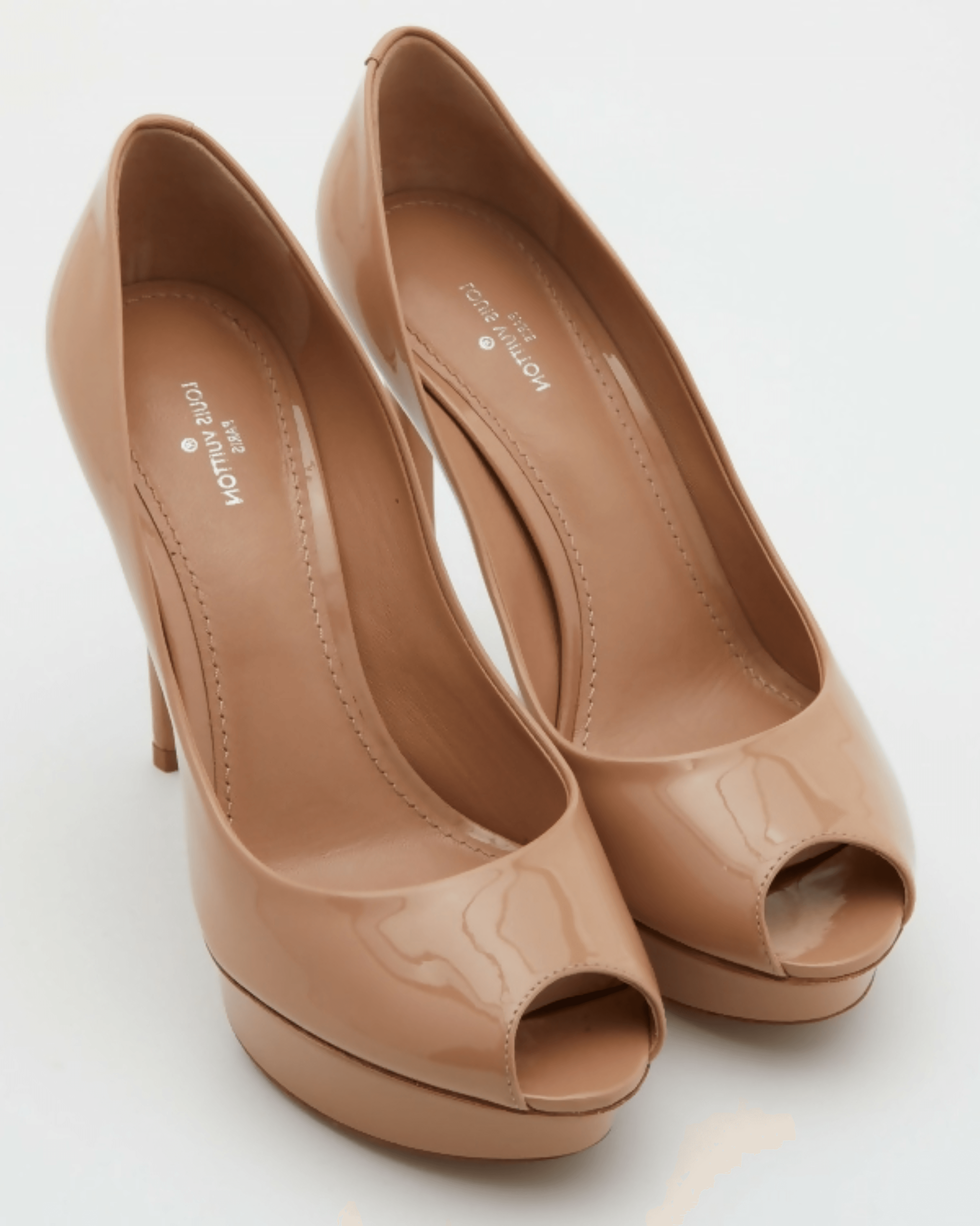 Beige Patent Leather Platform Peep Toe Eyeline Pumps - Endless - UAE Rental and Resale for Women's Fashion