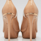 Beige Patent Leather Platform Peep Toe Eyeline Pumps - Endless - UAE Rental and Resale for Women's Fashion