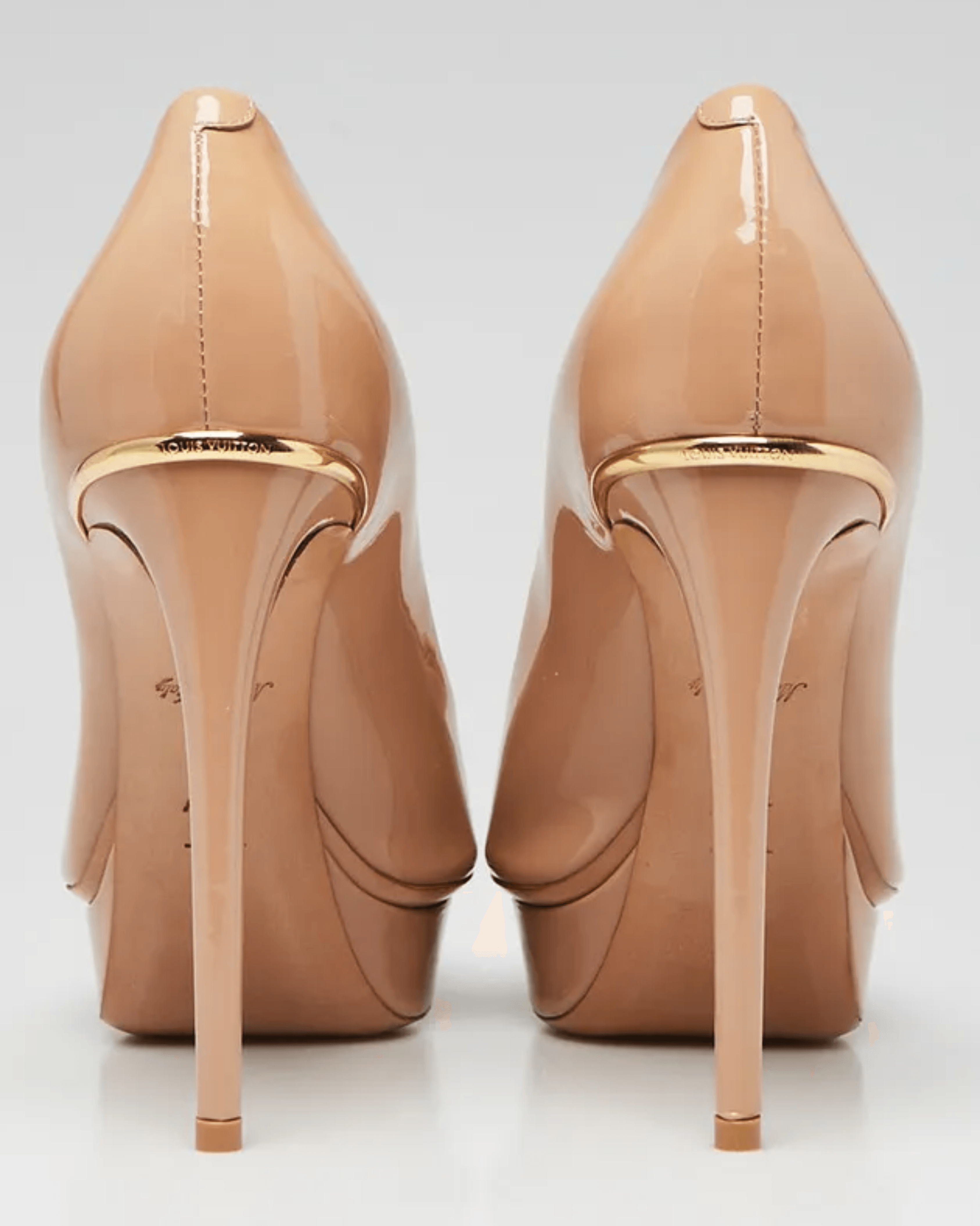 Beige Patent Leather Platform Peep Toe Eyeline Pumps - Endless - UAE Rental and Resale for Women's Fashion