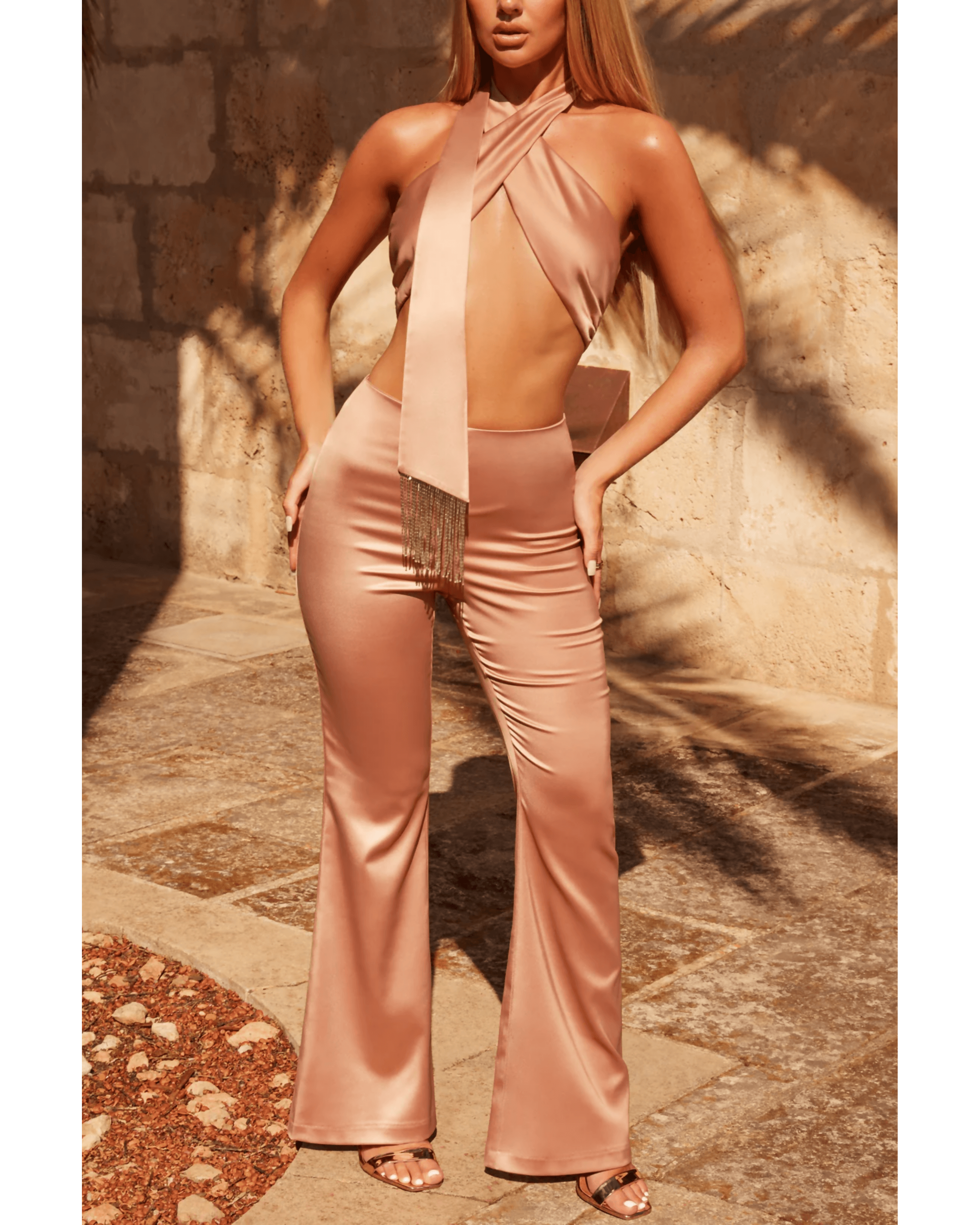 Believe In Me Crossover Tassel Halter Jumpsuit - Endless - UAE Rental and Resale for Women's Fashion