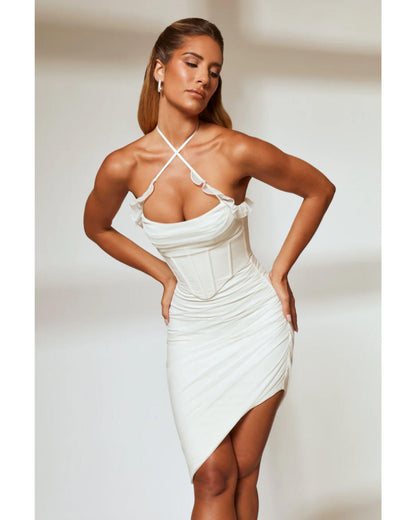 Belladona Asymmetric Hem Halter Neck Corset Midi Dress - Endless