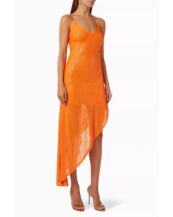 Kanelios orange sequinned asymmetric cami dress — Rotate Birger Christensen | Endless UAE