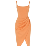 Bianca Tangerine Satin Pleated Corset Midi Dress - Endless - UAE Rental and Resale for Women's Fashion