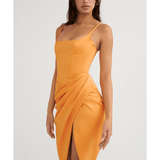 Bianca Tangerine Satin Pleated Corset Midi Dress - Endless - UAE Rental and Resale for Women's Fashion