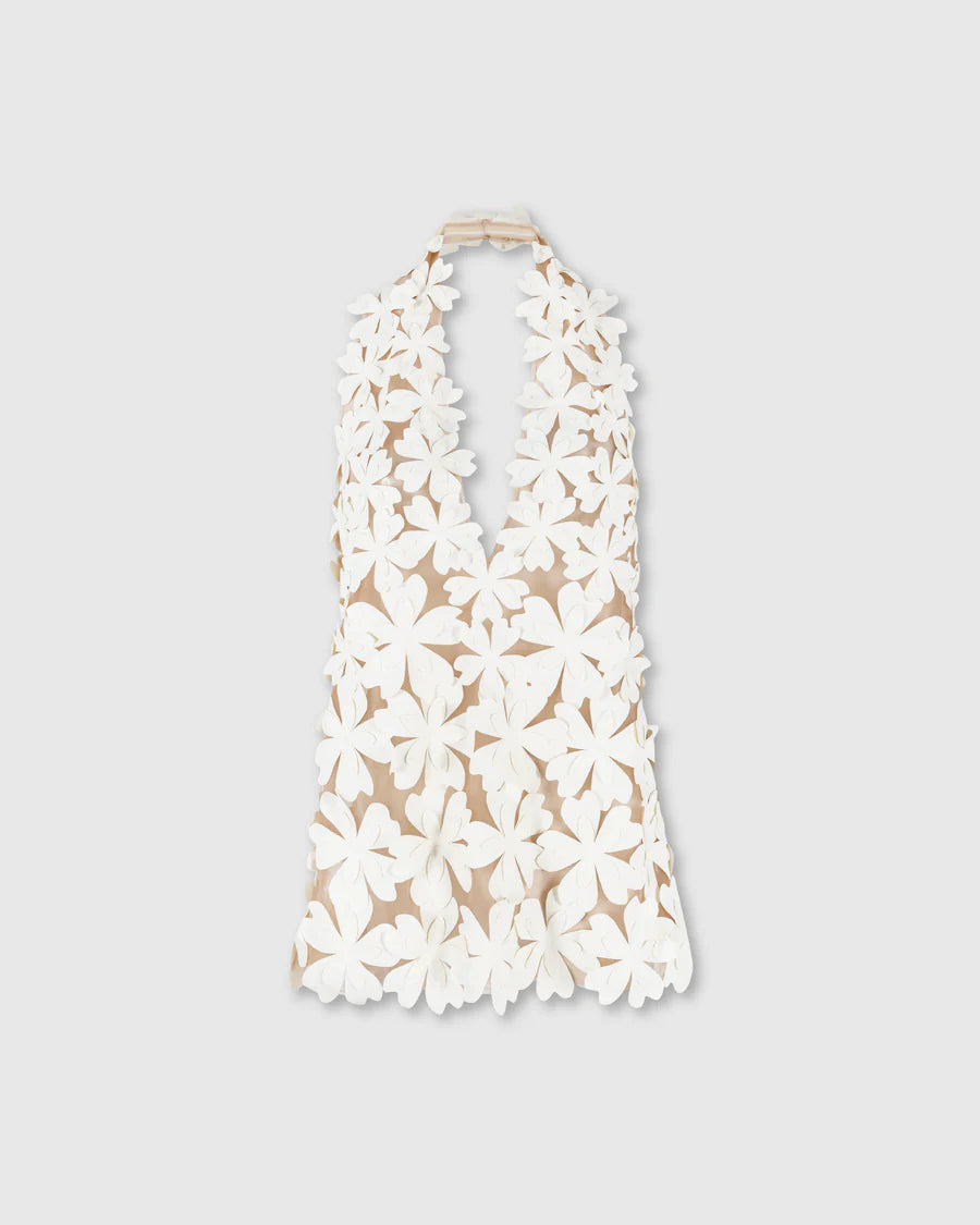 White floral cutout short dress with halter neckline — Bahia Maria | Endless UAE