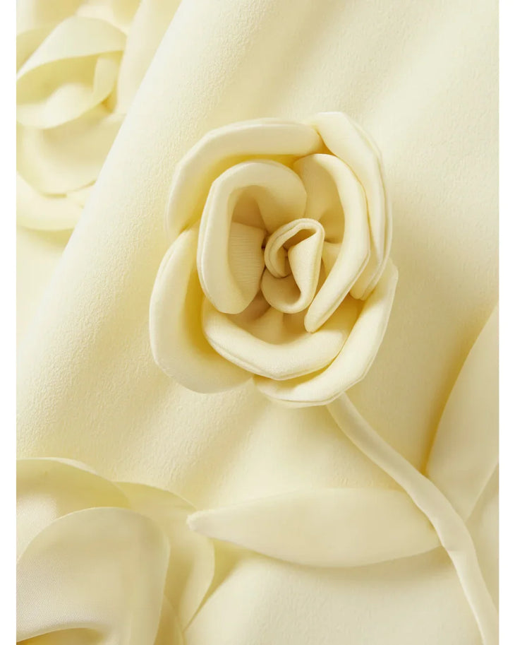 Pale yellow sleeveless crepe mini dress with golden rose appliqués — Self-Portrait | Endless UAE